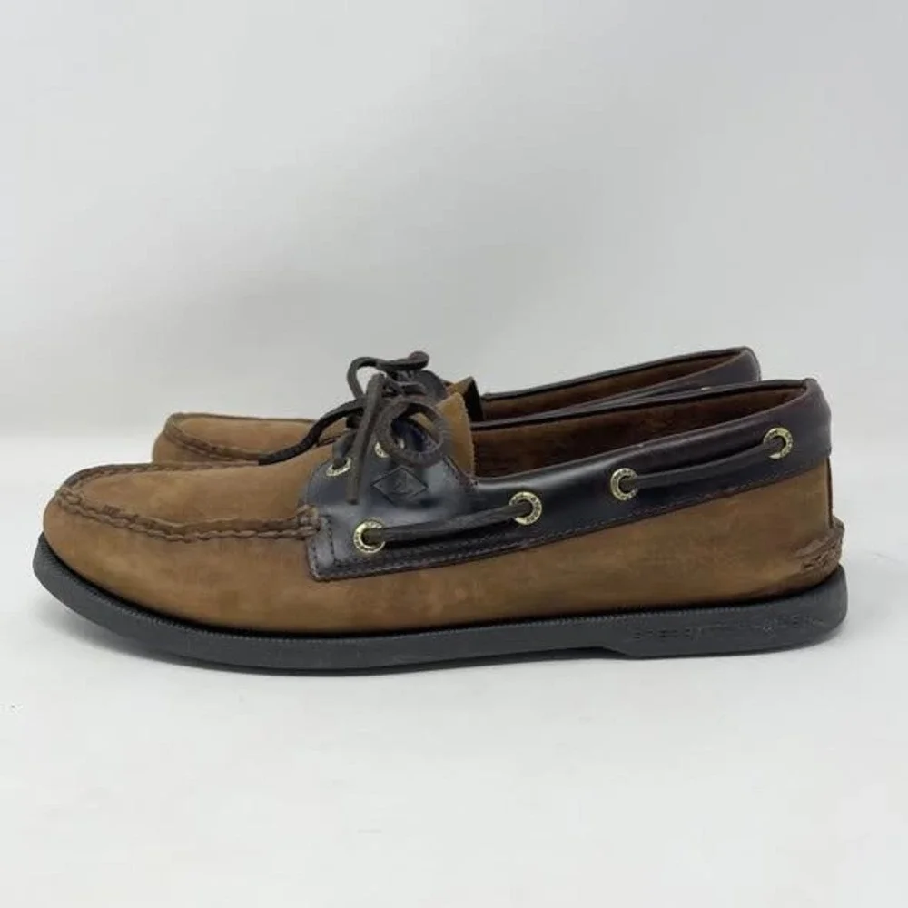 Sperry Top Sider 2-Eye Boat Shoe‎ Mens Brown Leather Preppy Nautical